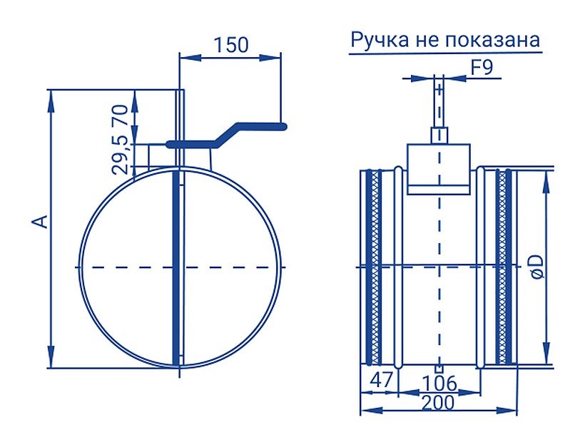 Заслонка ADE-S D315 электропривод с возвратной пружиной 230В ERA PRO